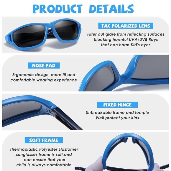 DUCO Polarized Kids Sunglasses with Strap for Boys Girls Youth Sports... - Picture 4 of 8